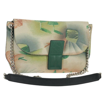 LOEWE Chain Avenue Shoulder Bag Leather Green Silver Auth 161591V
