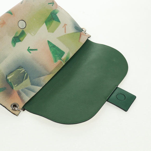 LOEWE Chain Avenue Shoulder Bag Leather Green Silver Auth 161591V