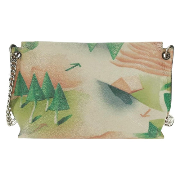 LOEWE Chain Avenue Shoulder Bag Leather Green Silver Auth 161591V