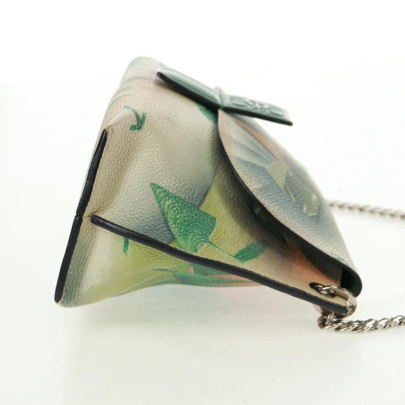 LOEWE Chain Avenue Shoulder Bag Leather Green Silver Auth 161591V