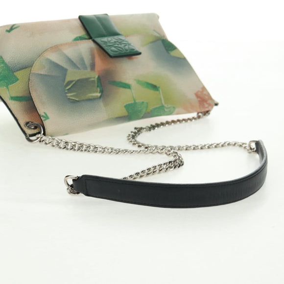 LOEWE Chain Avenue Shoulder Bag Leather Green Silver Auth 161591V