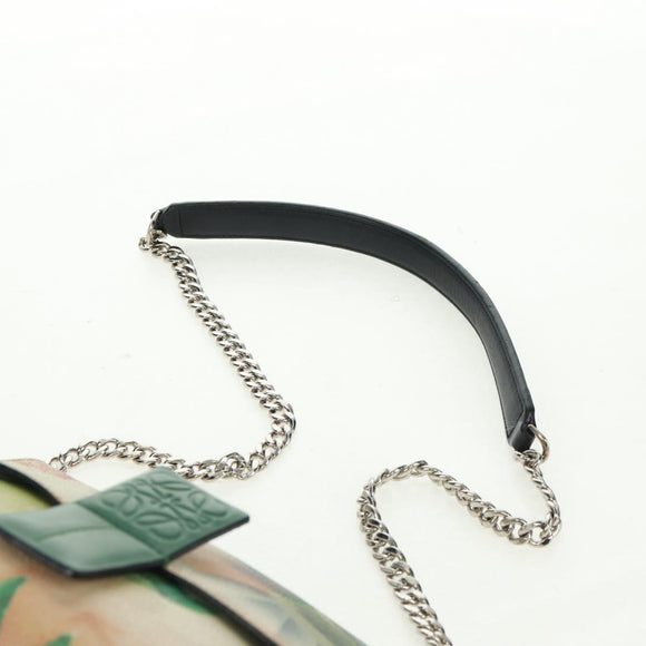 LOEWE Chain Avenue Shoulder Bag Leather Green Silver Auth 161591V