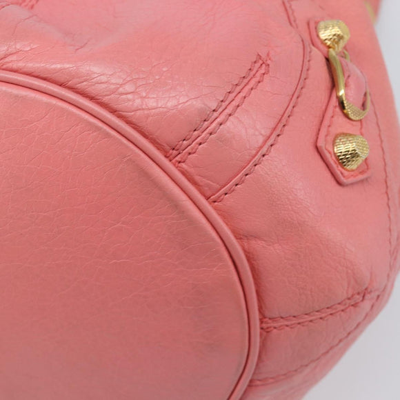 BALENCIAGA Giant Mini Pom Pom Handtas Leer 2way Roze Goud Auth 161592V