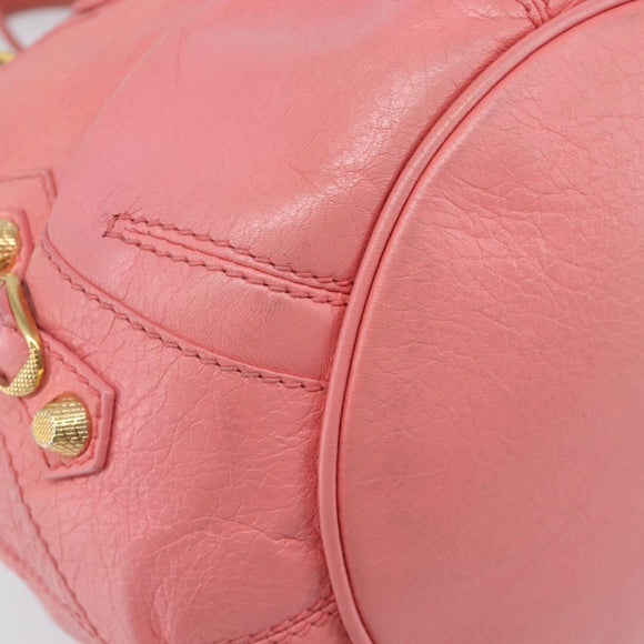 BALENCIAGA Giant Mini Pom Pom Handtas Leer 2way Roze Goud Auth 161592V