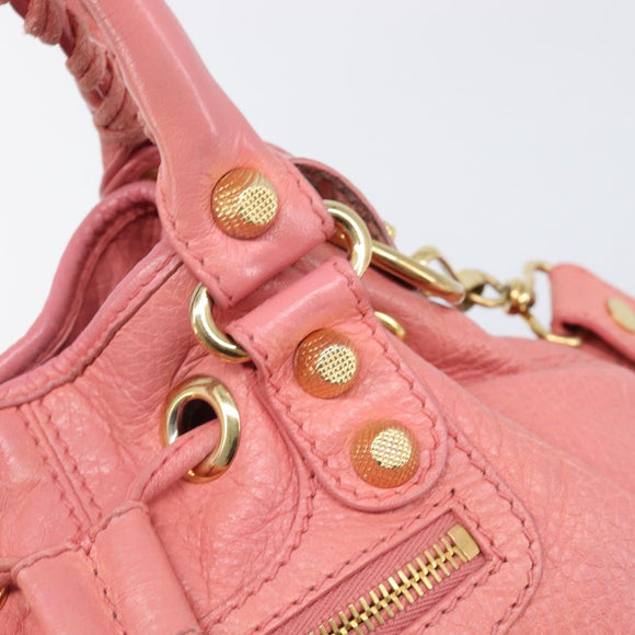 BALENCIAGA Giant Mini Pom Pom Handtas Leer 2way Roze Goud Auth 161592V