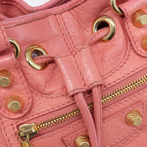 BALENCIAGA Giant Mini Pom Pom Handtas Leer 2way Roze Goud Auth 161592V