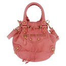 BALENCIAGA Giant Mini Pom Pom Hand Bag Leather 2way Pink Gold Auth 161592V-13