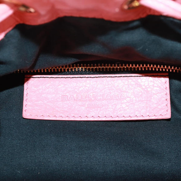 BALENCIAGA Giant Mini Pom Pom Hand Bag Leather 2way Pink Gold Auth 161592V
