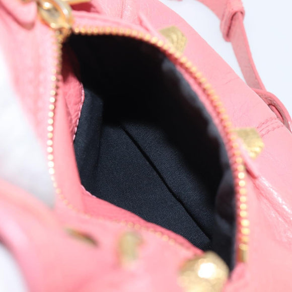 BALENCIAGA Giant Mini Pom Pom Handtas Leer 2way Roze Goud Auth 161592V
