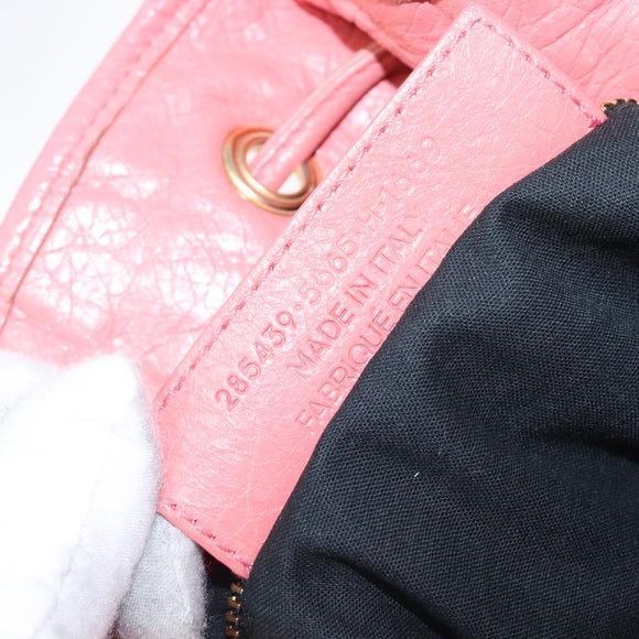 BALENCIAGA Giant Mini Pom Pom Handtas Leer 2way Roze Goud Auth 161592V