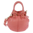 BALENCIAGA Giant Mini Pom Pom Hand Bag Leather 2way Pink Gold Auth 161592V-2