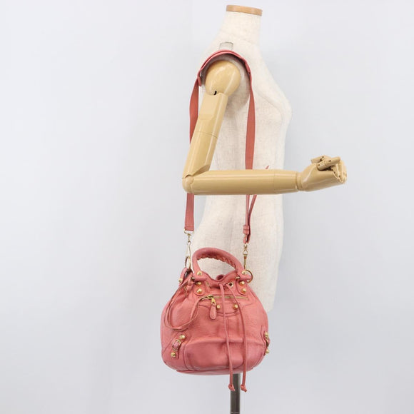 BALENCIAGA Giant Mini Pom Pom Handtas Leer 2way Roze Goud Auth 161592V