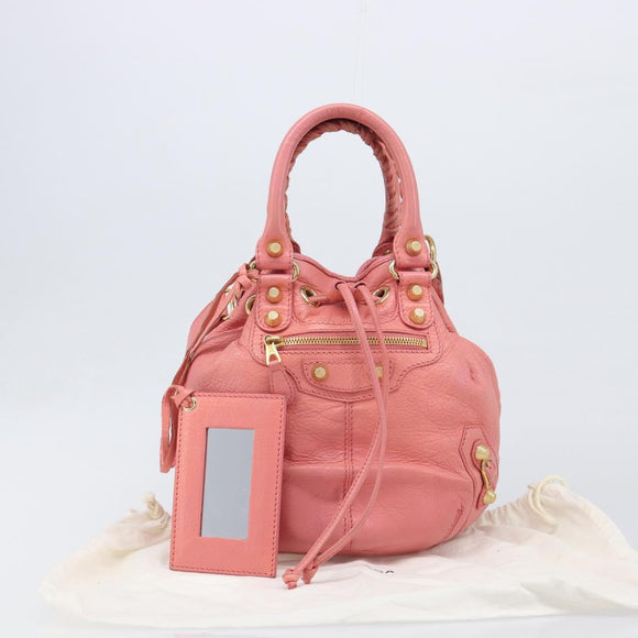 BALENCIAGA Giant Mini Pom Pom Handtas Leer 2way Roze Goud Auth 161592V