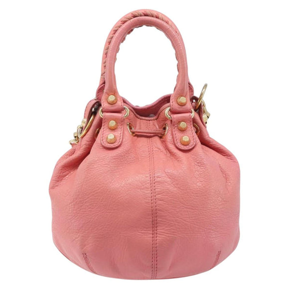 BALENCIAGA Giant Mini Pom Pom Handtas Leer 2way Roze Goud Auth 161592V