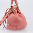 BALENCIAGA Giant Mini Pom Pom Handtas Leer 2way Roze Goud Auth 161592V-3