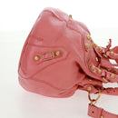 BALENCIAGA Giant Mini Pom Pom Hand Bag Leather 2way Pink Gold Auth 161592V-4