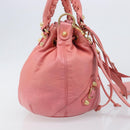 BALENCIAGA Giant Mini Pom Pom Handtas Leer 2way Roze Goud Auth 161592V-4