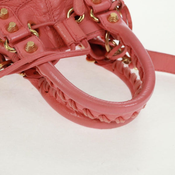 BALENCIAGA Giant Mini Pom Pom Hand Bag Leather 2way Pink Gold Auth 161592V
