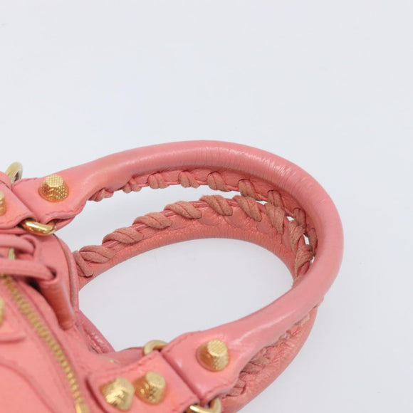 BALENCIAGA Giant Mini Pom Pom Handtas Leer 2way Roze Goud Auth 161592V