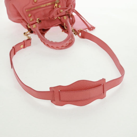 BALENCIAGA Giant Mini Pom Pom Hand Bag Leather 2way Pink Gold Auth 161592V