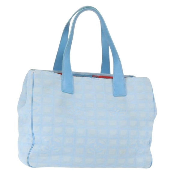 CHANEL New Travel line Tote Bag Nylon Light Blue Silver CC Auth 161593