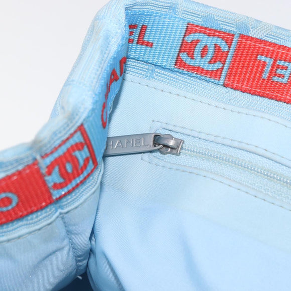 CHANEL New Travel line Tote Bag Nylon Light Blue Silver CC Auth 161593