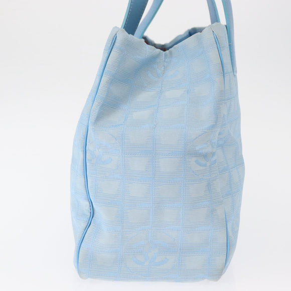 CHANEL New Travel line Tote Bag Nylon Light Blue Silver CC Auth 161593