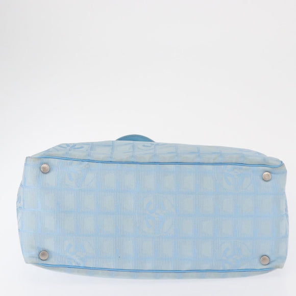 CHANEL New Travel line Tote Bag Nylon Light Blue Silver CC Auth 161593