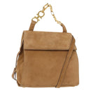 Salvatore Ferragamo Gancini Hand Bag Suede 2way Beige Gold Auth 161599-1