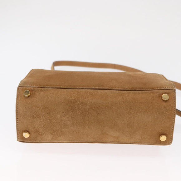 Salvatore Ferragamo Gancini Hand Bag Suede 2way Beige Gold Auth 161599