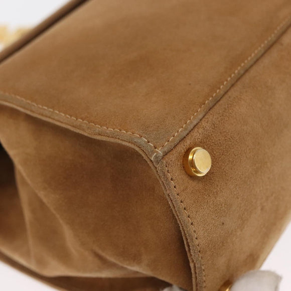 Salvatore Ferragamo Gancini Hand Bag Suede 2way Beige Gold Auth 161599