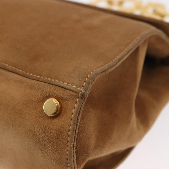 Salvatore Ferragamo Gancini Hand Bag Suede 2way Beige Gold Auth 161599
