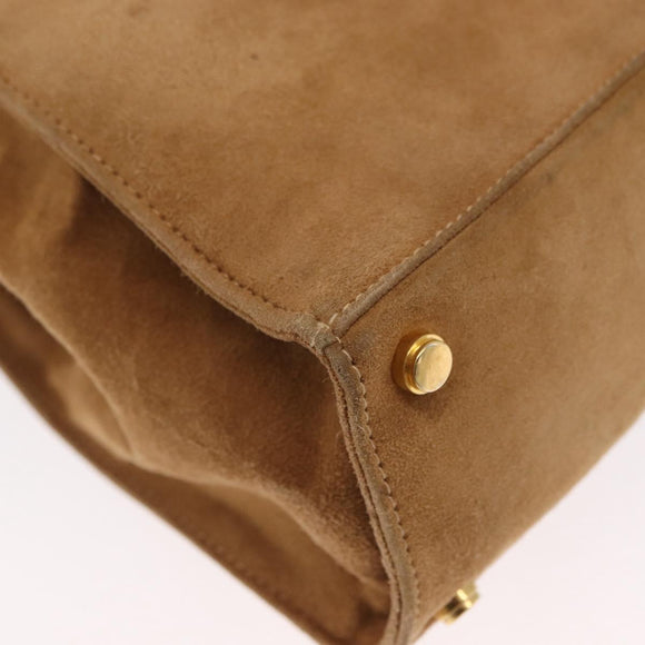 Salvatore Ferragamo Gancini Hand Bag Suede 2way Beige Gold Auth 161599