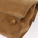 Salvatore Ferragamo Gancini Hand Bag Suede 2way Beige Gold Auth 161599-17