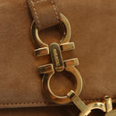Salvatore Ferragamo Gancini Hand Bag Suede 2way Beige Gold Auth 161599-18