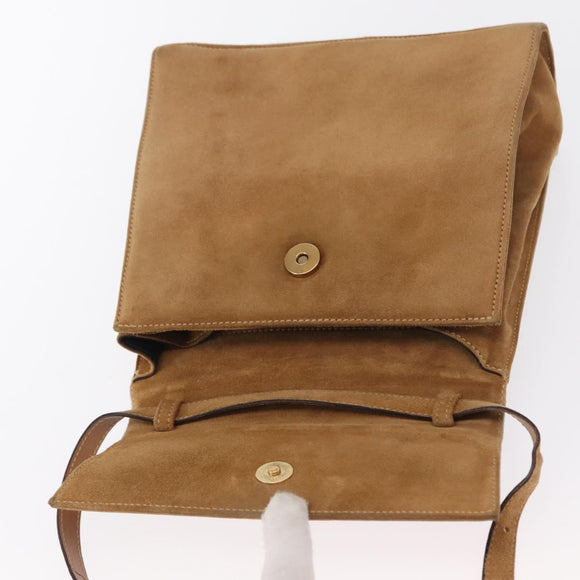 Salvatore Ferragamo Gancini Hand Bag Suede 2way Beige Gold Auth 161599