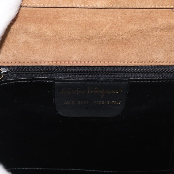 Salvatore Ferragamo Gancini Hand Bag Suede 2way Beige Gold Auth 161599