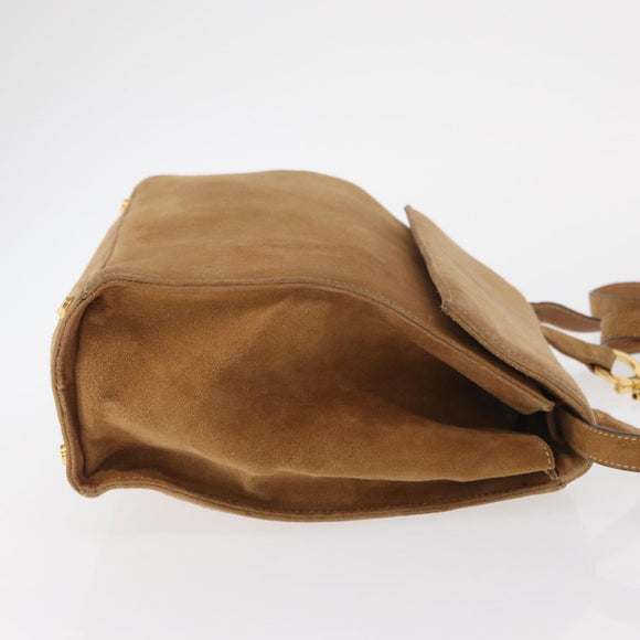 Salvatore Ferragamo Gancini Hand Bag Suede 2way Beige Gold Auth 161599