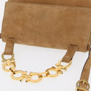 Salvatore Ferragamo Gancini Hand Bag Suede 2way Beige Gold Auth 161599-6