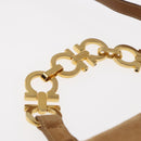 Salvatore Ferragamo Gancini Hand Bag Suede 2way Beige Gold Auth 161599-8