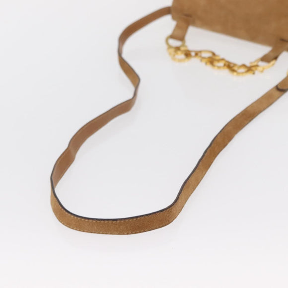 Salvatore Ferragamo Gancini Hand Bag Suede 2way Beige Gold Auth 161599
