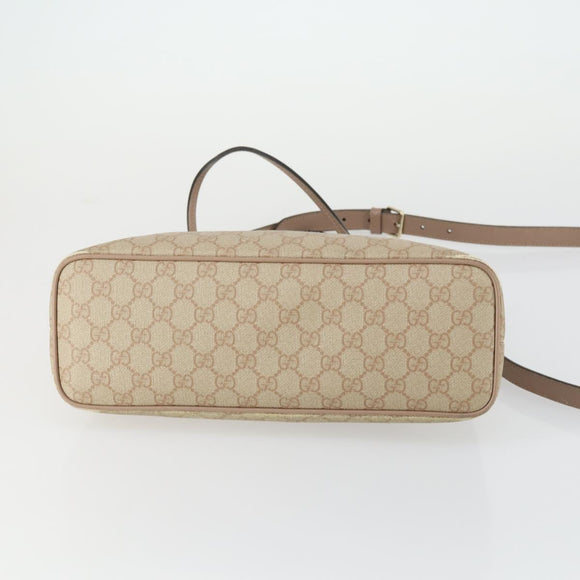 GUCCI GG Supreme Tote Bag PVC 2way Beige Gold 353440 Auth 161600