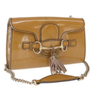 GUCCI Horsebit Chain Emily Shoulder Bag Enamel Beige Gold 283063 Auth 161607-1