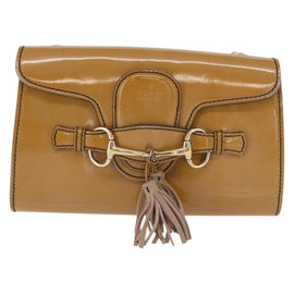 GUCCI Horsebit Chain Emily Shoulder Bag Enamel Beige Gold 283063 Auth 161607 - 0