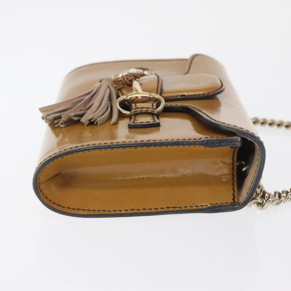 GUCCI Horsebit Chain Emily Shoulder Bag Enamel Beige Gold 283063 Auth 161607