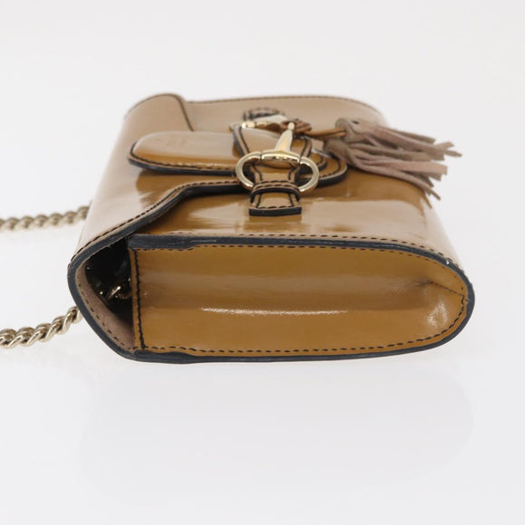 GUCCI Horsebit Chain Emily Shoulder Bag Enamel Beige Gold 283063 Auth 161607