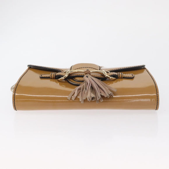 GUCCI Horsebit Chain Emily Shoulder Bag Enamel Beige Gold 283063 Auth 161607
