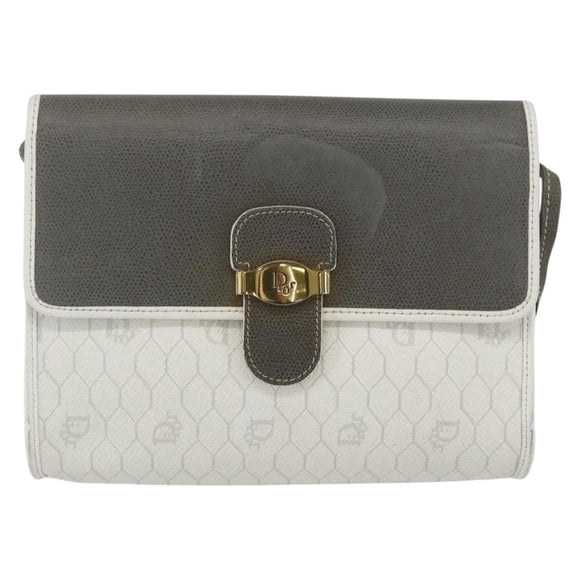 Christian Dior Honeycomb Canvas Shoulder Bag PVC Gold White Auth 161608