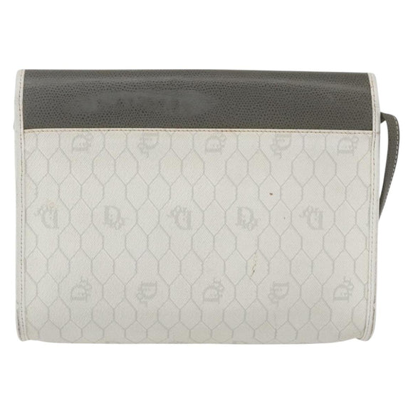 Christian Dior Honeycomb Canvas Shoulder Bag PVC Gold White Auth 161608