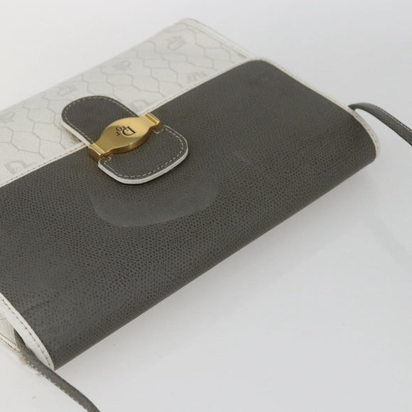 Christian Dior Honeycomb Canvas Shoulder Bag PVC Gold White Auth 161608